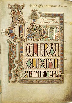Folio 27r from the Lindisfarne Gospels; 8th century; Cotton Library (British Library, London)