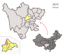 Location of Dujiangyan within Sichuan (China).png