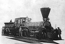 Grand Trunk Locomotive Trevithick utilized on the Victoria Bridge, Montreal, 1859. Locomotive Trevithick Grand Tronc 1859.jpg