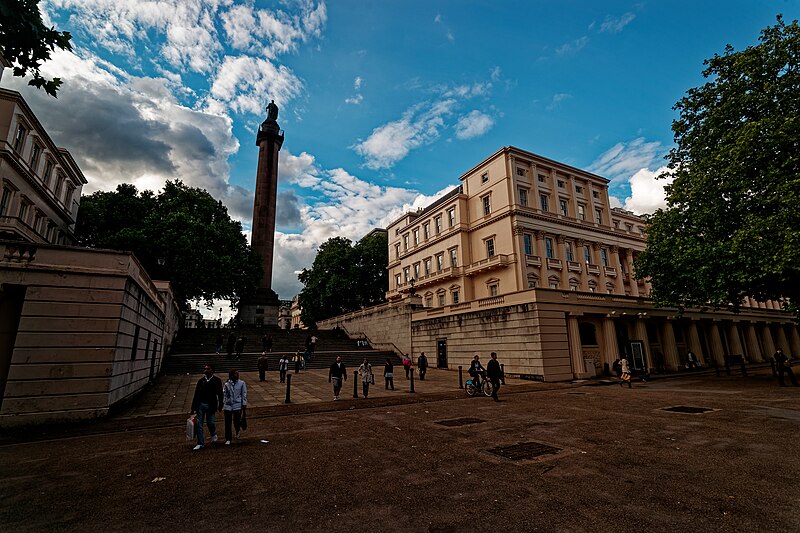 File:London - The Mall - View North on Waterloo Place & Duke of York Column 1834 by Sir Richard Westmacott - (On the right & left) Carlton House Terrace 1829 by John Nash.jpg