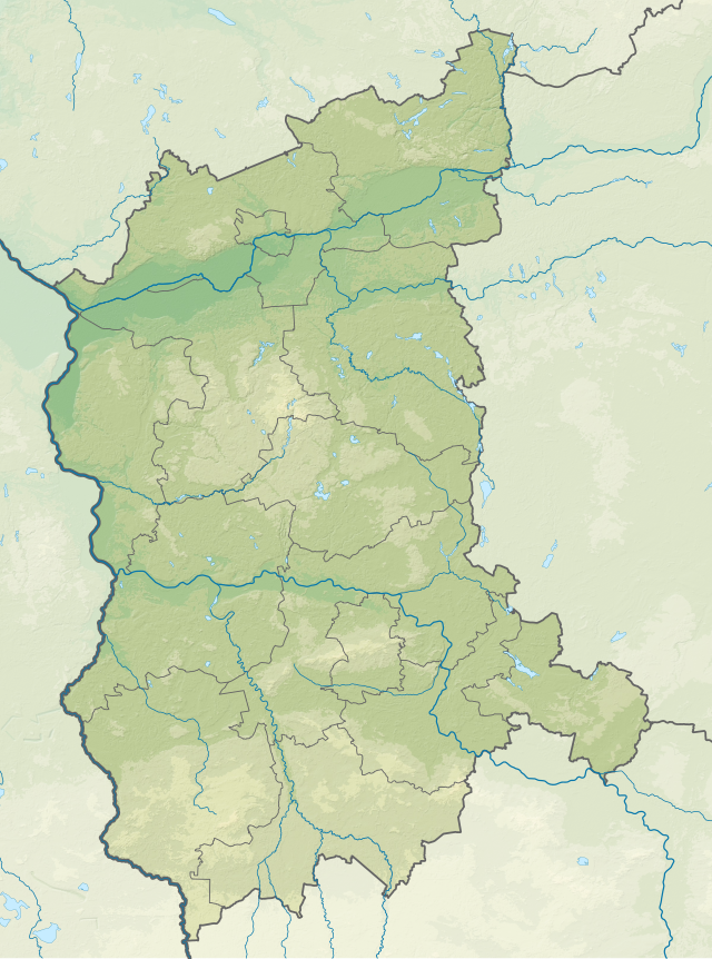 Mapa konturowa województwa lubuskiego, na dole znajduje się punkt z opisem „miejsce bitwy”