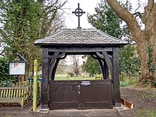 Lychgate renovated March 2015 Lychgate St. Helena's West Leake.jpg