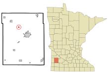 Lyonin piirikunnan Minnesotan sisällyttämät ja rekisteröimättömät alueet Ghent Highlighted.svg