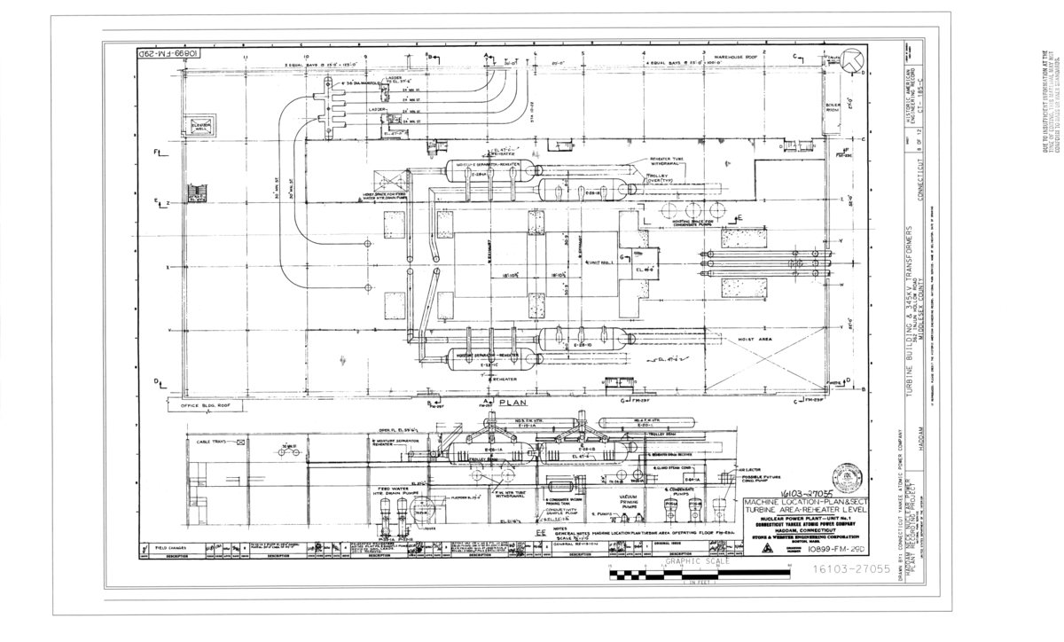 File Machine Location Plan And Section Turbine Area Reheater Level Haddam Neck Nuclear Power Plant Turbine Building 362 Injun Hollow Road Haddam Middlesex County Ct Haer Ct 185 C Sheet 8 Of 12 Png