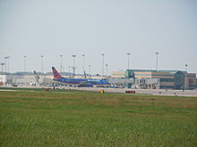 View of main terminal from runway Main Terminal at Chicago-Rockford Int'l Airport.JPG