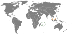 Peta menunjukkan lokasi Mauritius dengan Malaysia