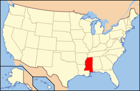 Peta Amerika Syarikat dengan nama Mississippi ditonjolkan