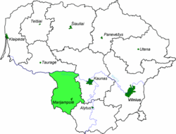 Mahali pa Wilaya ya Marijampolė katika Lituanya