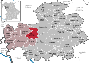 Poziția Markt Nordheim pe harta districtului Neustadt a.d.Aisch-Bad Windsheim