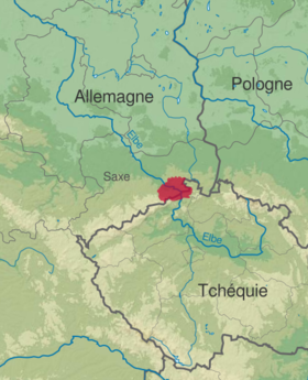 Carte de localisation du massif, à la frontière entre l'Allemagne et la Tchéquie.