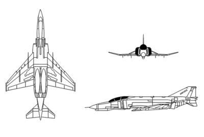 Orthographically projected diagram of the F-4B Phantom II.