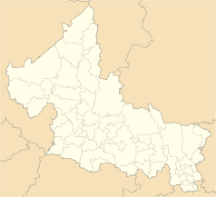 Mapa konturowa San Luis Potosí, na dole po prawej znajduje się punkt z opisem „Ciudad Valles”