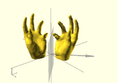 hand(); // 原始對象 mirror([1,1,0]) hand();
