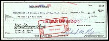A cheque signed by Richard Nixon, showing use of , ,  and in the machine-readable line NIXON, Richard M (signed check).jpg
