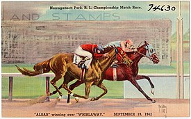 Narragansett Park, R.I., Championship Match Race, Alsab winning over Whirlaway. September 19, 1942 (74630).jpg