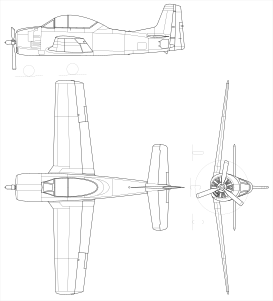 North American T-28B Trojan 3-view line drawing.svg