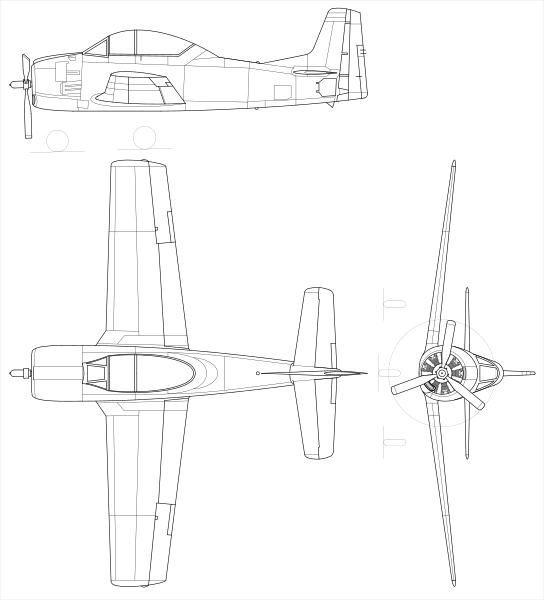 File:North American T-28B Trojan 3-view line drawing.svg
