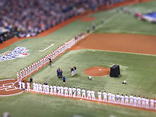 Game 1 of the 2008 World Series between the Philadelphia Phillies (NL) and Tampa Bay Rays (AL) at Tropicana Field