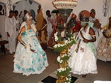 People during a celebration of Orisha, in Candomble of Ile Ase Ijino Ilu Orossi Orixa Yemanja Orossi.JPG