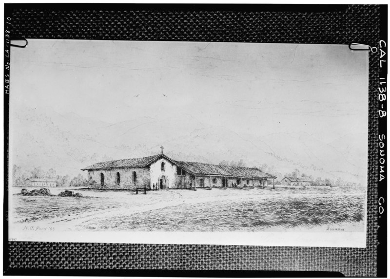 File:Photocopy of drawing (from Society of California Pioneers, H.C. Ford, artist, 1883) EXTERIOR, GENERAL VIEW OF MISSION FROM A DISTANCE, 1883 - Mission San Francisco Solano de HABS CAL,49-SONO,2-10.tif