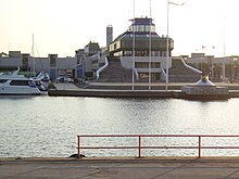 Tallinn Olympisch Zeilcentrum in 2005. Uitzicht naar het westen vanaf de rechteroever van de Pirita-rivier.