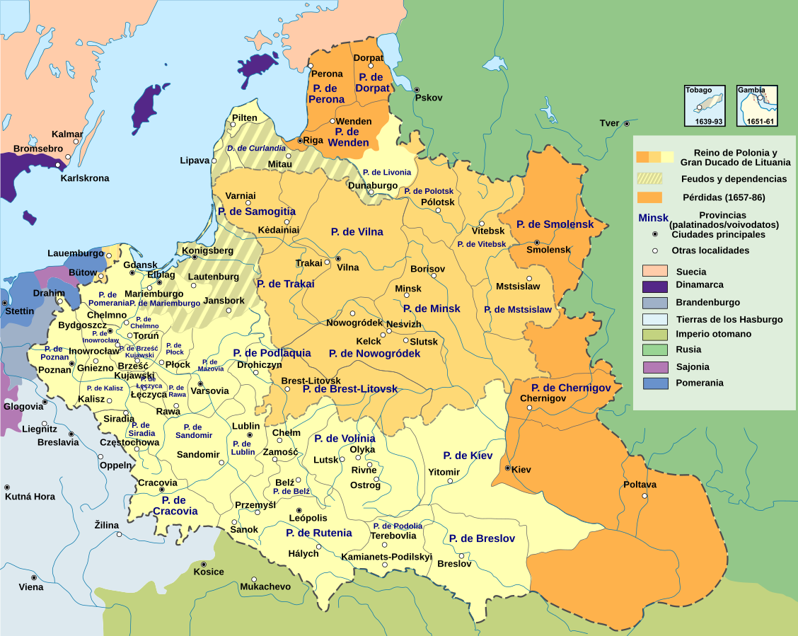 Границы речи посполитой в 17 веке карта