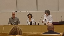 Sylvia Walby (middle) in the Power and Global Governance Session during the Power and Governance conference at the University of Tampere, Finland, August 2018 Power and Global Governance Session - Tampere.jpg