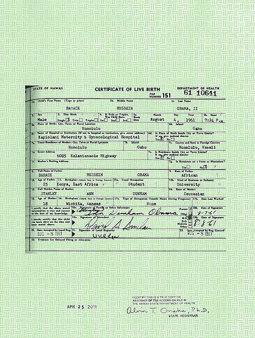 In response to the conspiracy theories, the White House released copies of the President's long-form birth certificate on April 27, 2011, then posted 