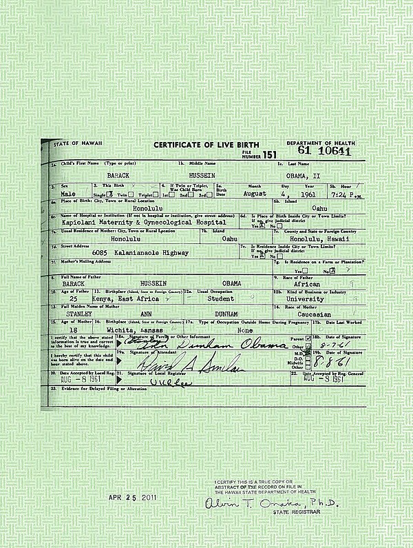 In response to the conspiracy theories, the White House released copies of the President's long-form birth certificate on April 27, 2011, then posted 