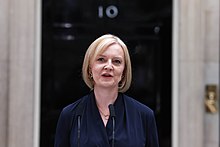 Truss delivering her first speech as prime minister after the resignation of Boris Johnson and her audience with Elizabeth II. Prime Minister Liz Truss Arrives in Downing Street.jpg