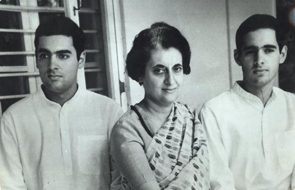 (from left to right) Rajiv Gandhi, Indira Gandhi and Sanjay Gandhi in 1969