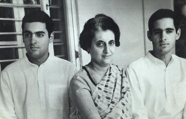 (from left to right) Rajiv Gandhi, Indira Gandhi and Sanjay Gandhi in 1969