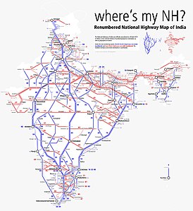 Schematic map of Renumbered National Highways in India