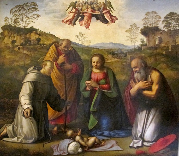 File:Ridolfo del ghirlandaio, adorazione del bambino coi santi francesco e girolamo.JPG