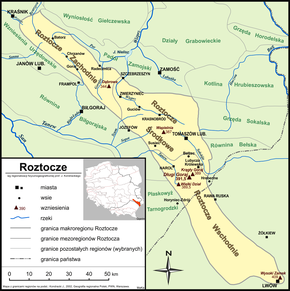 Karte des Höhenzugs Roztocze/Розточчя