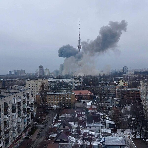 File:Russian bombardment of Kyiv TV Tower.jpg