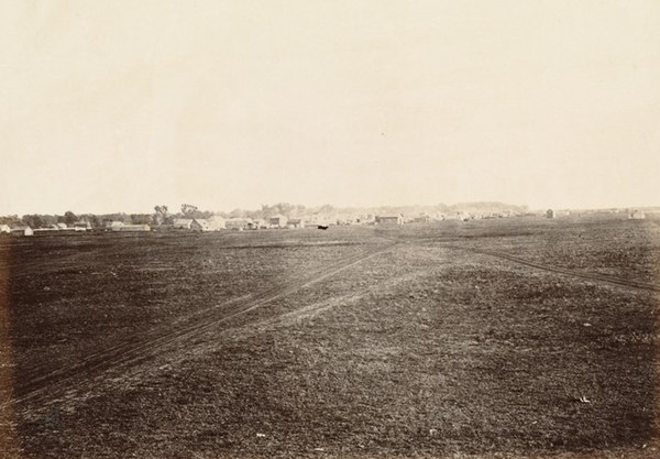 Salina, 1867, by Alexander Gardner, from months-old Kansas Pacific Railway tracks, with Indian Rock behind and to the right.