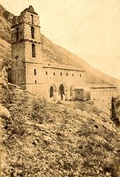 The church before restoration. The bell-tower is still on four levels. Santuario della Madonna del Taburno 21.jpg