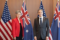 Penny Wong and Antony Blinken at the Quadrilateral Security Dialogue meeting Secretary Blinken Meets with Foreign Minister Wong (52095791921).jpg