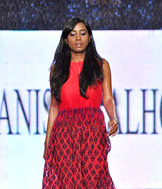 Rao walking for Manish Malhotra's show for CPAA, 2013 Shilpa Rao 3.jpg