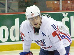 Anze Kopitar, the two-time Stanley Cup champion, played with the Slovenian ice hockey team at their first Winter Olympics appearance in 2014. Slovenia VS USA at the IIHF World Hockey Championship 2008 - Anze Kopitar (2).jpg