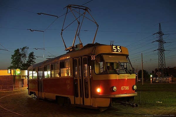 A tram operating a night route in Prague