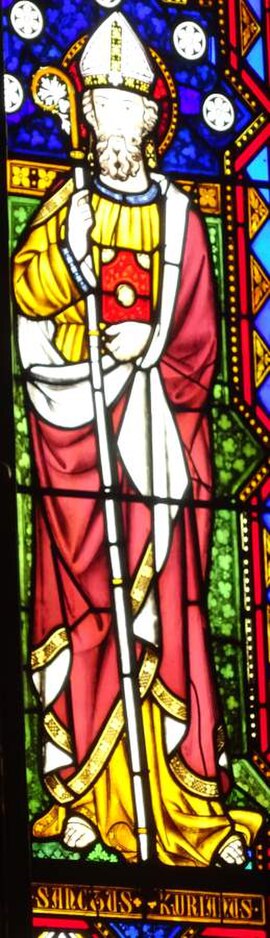 Ciarán of Saigir depicted in stained glass, St Mary's Cathedral, Kilkenny