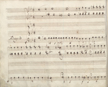 First page of the Stabat Mater in a copy from the 18th century, kept in Florence at the Conservatorio Luigi Cherubini Stabat Mater (I) - Alessandro Scarlatti (Ms. Naples).png