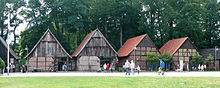 In Germany, due to the risk of fire, some hay barns were located in areas apart from houses in the inner town or village. These areas were called a Scheunenviertel, which translates as "barn quarter", from "Scheune", the German word for barn. This barn quarter is in Steinhude, Germany Steinhude Scheunenviertel Panorama.jpg