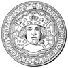 Kung Erik som han avbildades på Stockholms stads sigill, känt från 1376