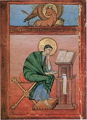 Luke, fol.  107v of the Strahov Gospel, as a model for the Berlin Gospel