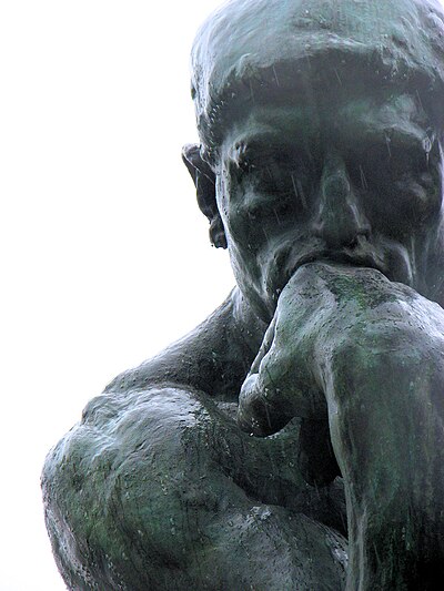 The Thinker, a statue by Auguste Rodin, is often used to represent philosophy.