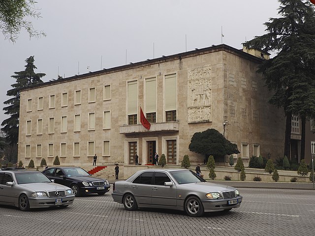 Mercedes-Benz vehicles on the main boulevard in Tirana, Albania