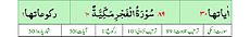 Qurʼon nusxalaridan biridagi Fajr surasi sarlavhasi. Yuqorida oʻngdan: 1. Oyati 30, 2. Markazda qizil rangda sura tartib raqami 89, qora rangda - Fajr surasi va Makkiy, qizil rangda nozil boʻlgan tartibi - 10, 3. Rukuʼsi soni - 1; Pastda oʻngdan: 1. Sura:Makkiy, 2. Tilovat tartibi:89, 3. Nozil boʻlish tartibi:10, 4. Rukuʼsi:1, 5. Oyati:30, 6. Porasi (Juzi):30 deb koʻrsatilgan.